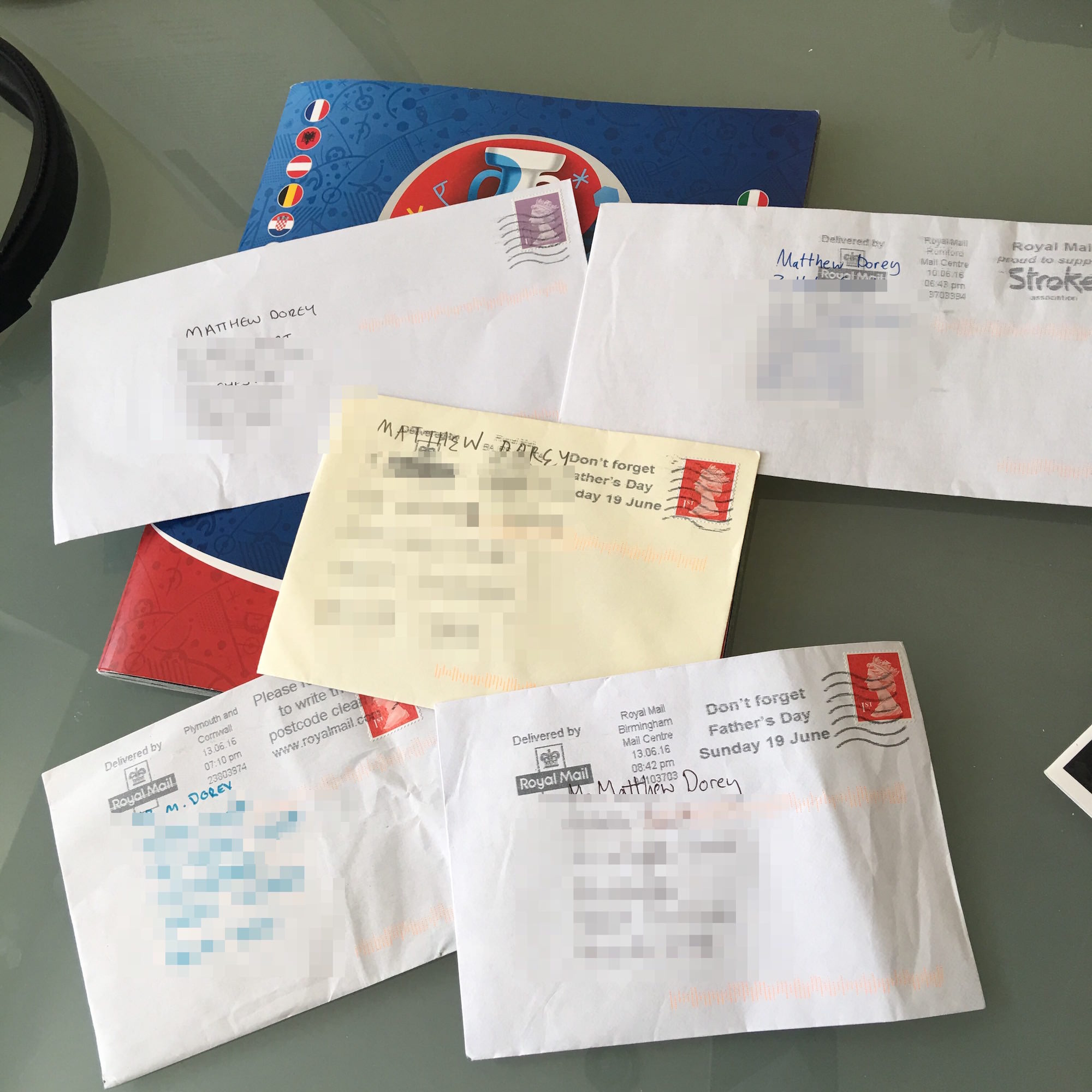 Envelopes containing swaps that have arrived in the post in recent days.